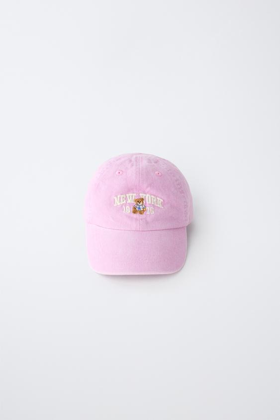 BEAR AND TEXT EMBROIDERED CAP - Pink by Zara - Image 0