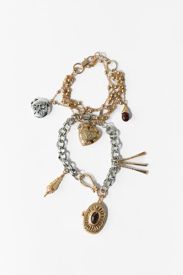 PACK OF 2 BRACELETS WITH BOX CHARMS - Gold / Silver by Zara