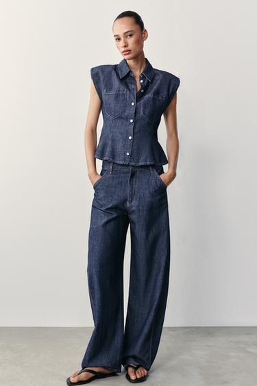 LINEN BARREL TROUSERS - Indigo by Zara