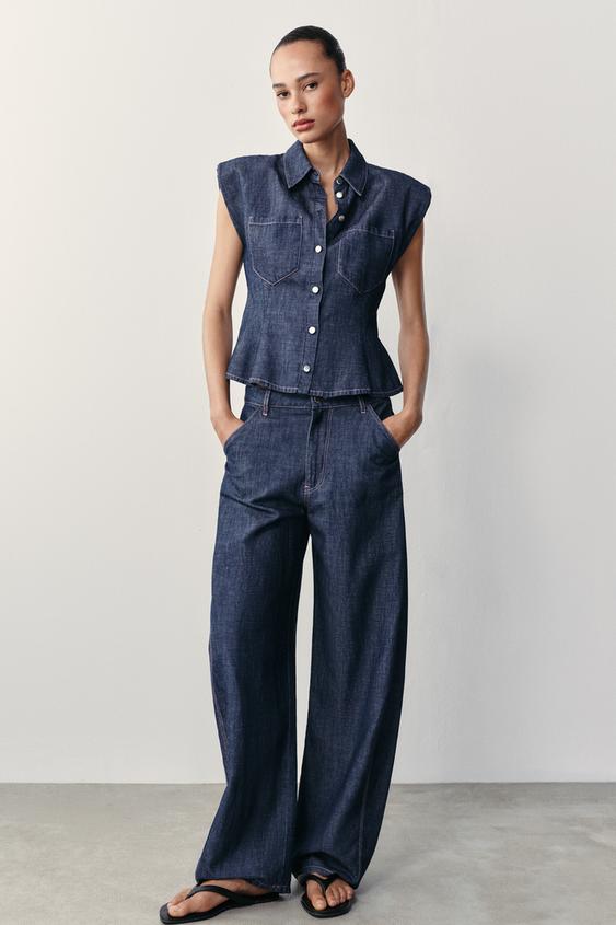 LINEN BARREL TROUSERS - Indigo by Zara - Image 0