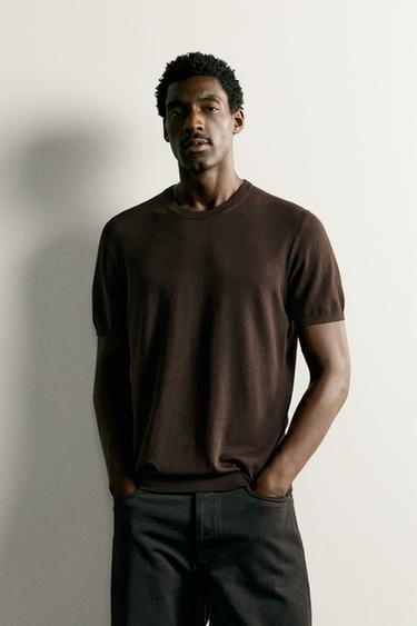 BASIC REGULAR FIT KNIT T-SHIRT - Chocolate by Zara