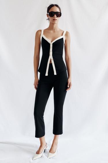 CONTRAST BUTTON TOP - Black by Zara