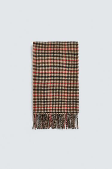 VISCOSE BLEND CHECK SCARF - Dark brown by Zara