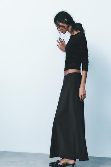 SATIN MIDI SKIRT - Black by Zara