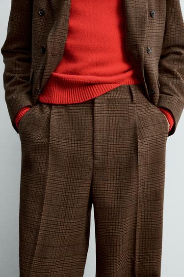 CHECK SUIT TROUSERS WITH PLEATS - Brown by Zara