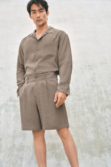 100% LINEN SHIRT - Brown / Taupe by Zara