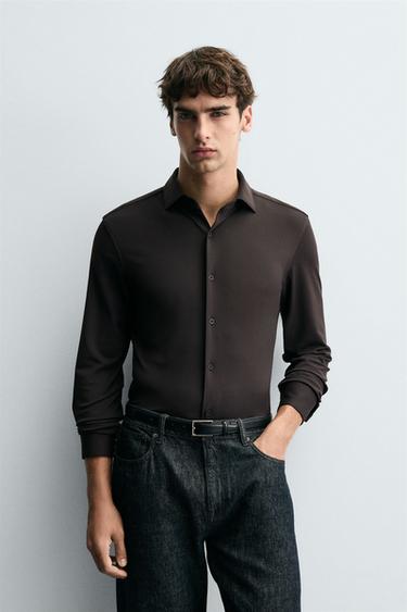TEXTURED STRETCH SHIRT - Chocolate by Zara
