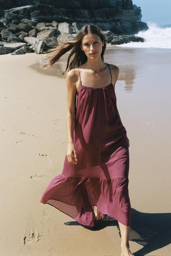 FLOWING BEADED DRESS - Light maroon by Zara - Image 0