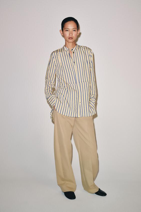 ZW COLLECTION STRIPED SHIRT WITH BIB DETAIL - Blue by Zara - Image 0