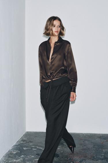 ZW COLLECTION SATIN BLOUSE WITH TIES - Brown by Zara