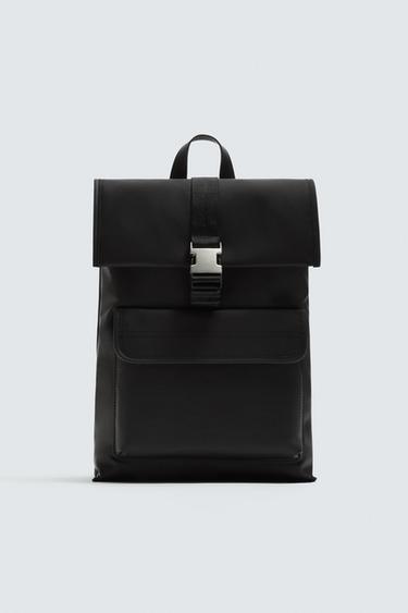 RUBBERISED BACKPACK WITH FLAP - Black by Zara