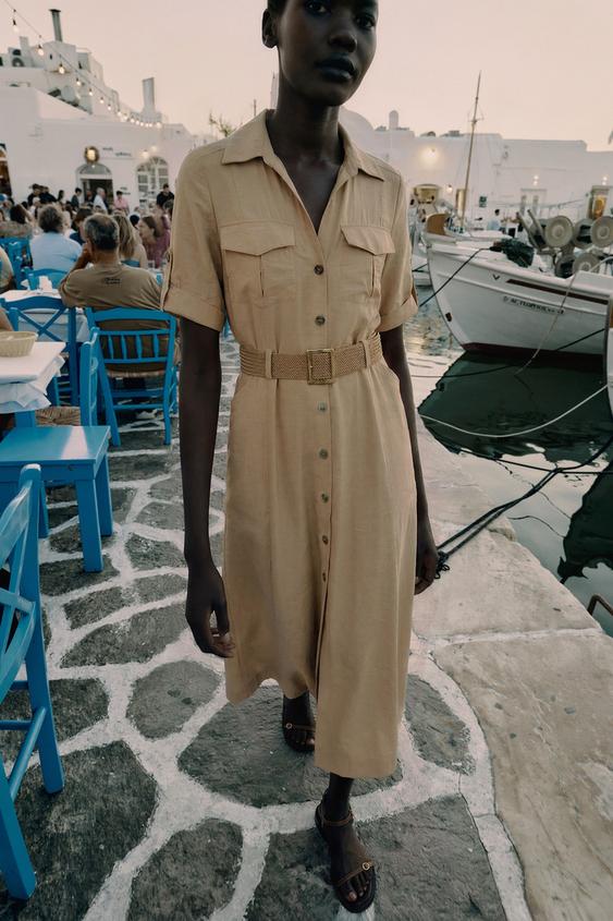 BELTED MIDI SHIRT DRESS - camel by Zara - Image 0