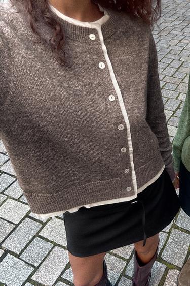 COMBINED KNIT CARDIGAN - Mink by Zara