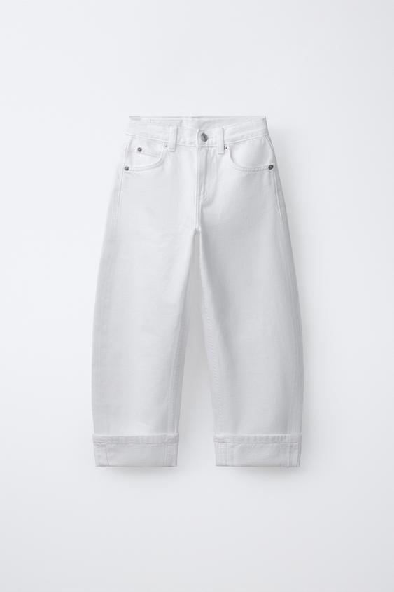 BARREL JEANS WITH TURN-UP HEMS - White by Zara - Image 0