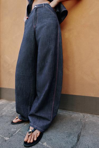 LINEN BARREL TROUSERS - Indigo by Zara