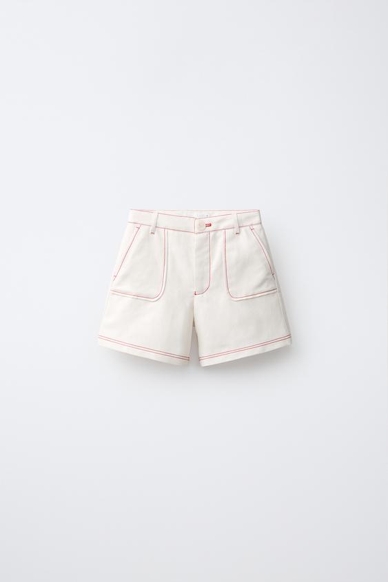 BERMUDA SHORTS WITH RED TOPSTITCHING - Ecru by Zara - Image 0