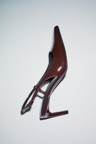 FAUX PATENT HIGH-HEEL SLINGBACK SHOES - Chocolate Brown by Zara
