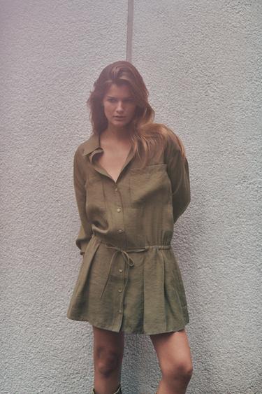 SHORT FLOWING SHIRT DRESS - mid khaki by Zara