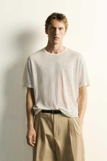 RELAXED FIT 100% LINEN T-SHIRT - Ecru by Zara