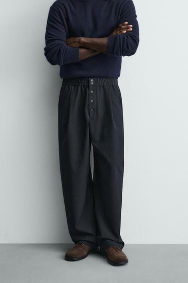 RELAXED FIT PINSTRIPE TROUSERS - Navy blue by Zara