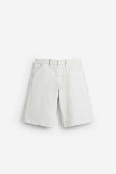 WAXED-EFFECT BAGGY FIT DENIM BERMUDA SHORTS - White by Zara