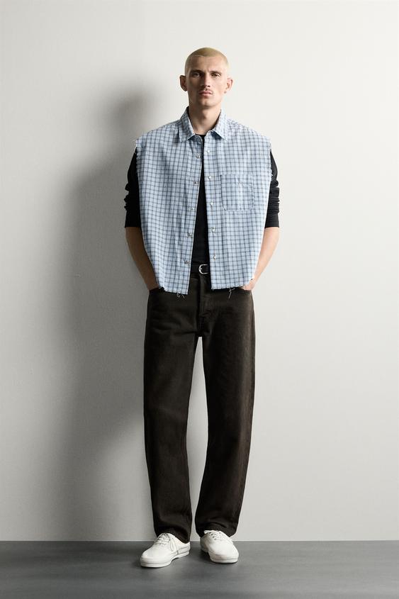 CROPPED FIT CHECK TANK SHIRT - Blues by Zara - Image 0
