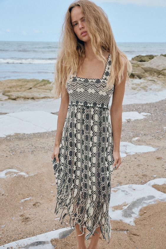 FRINGED KNIT DRESS - Black / White by Zara - Image 0