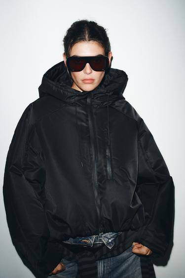 WATER-REPELLENT WINDPROOF PUFFER JACKET WITH HOODIE - Black by Zara
