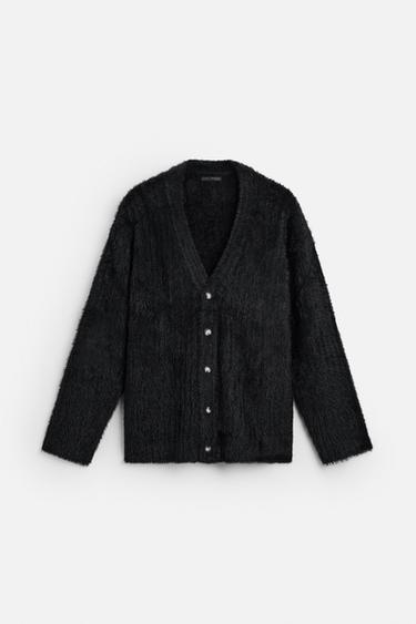 TEXTURED RIBBED CARDIGAN - Black by Zara