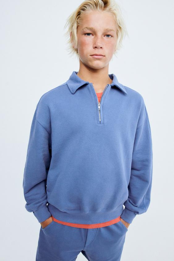 STORIESZ - PLUSH POLO SWEATSHIRT WITH ZIP - Blue / Steel by Zara - Image 0