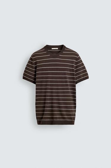 KNITTED REGULAR FIT T-SHIRT - striped by Zara