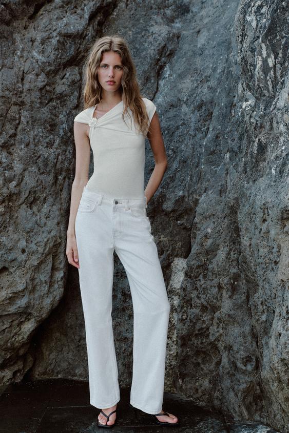 DRAPED TOP WITH EMBELLISHMENT - Oyster-white by Zara - Image 0