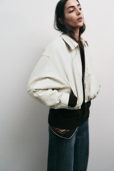FAUX LEATHER BOMBER JACKET - Ecru by Zara