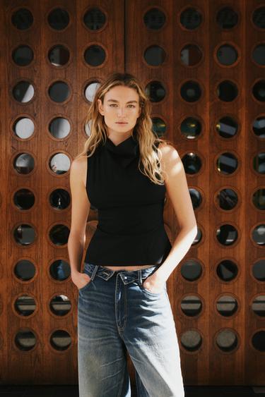 DRAPED NECK TOP - Black by Zara