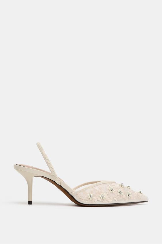 MESH BEADED HEEL SHOES - White by Zara - Image 0