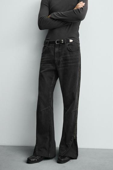FLARE FIT JEANS WITH ZIPS - Charcoal by Zara