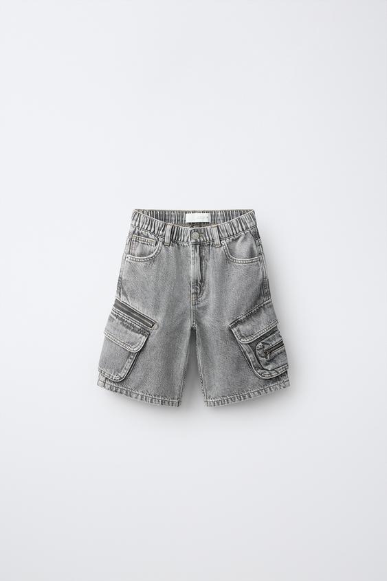 MULTI-CARGO DENIM BERMUDA SHORTS - Mid-grey by Zara - Image 0