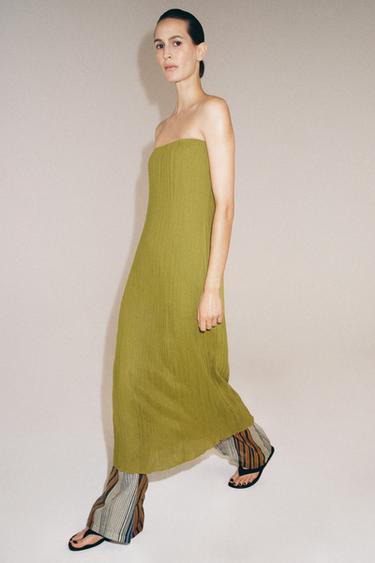 TEXTURED BANDEAU DRESS - Mid-green by Zara