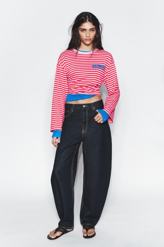 STRIPED T-SHIRT WITH SLOGAN - Pink by Zara - Image 0