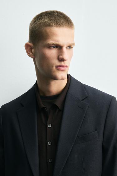 HOUNDSTOOTH SUIT BLAZER - Navy blue by Zara