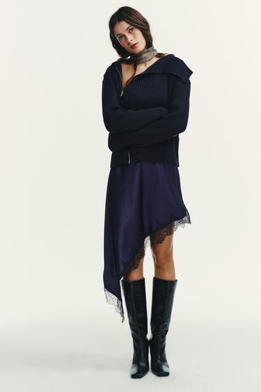 ZIP-UP RIB KNIT CARDIGAN - Navy blue by Zara