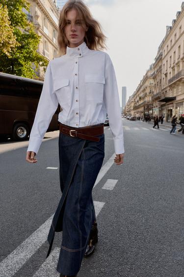 POPLIN SHIRT WITH PUFFBALL HEM - White by Zara