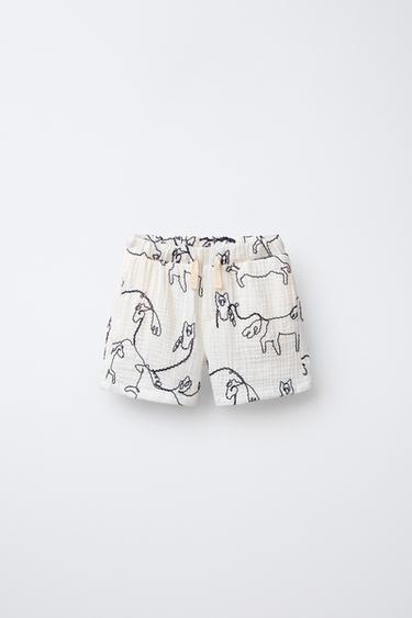 TEXTURED BERMUDA SHORTS WITH HORSE EMBOSSING - Ecru by Zara