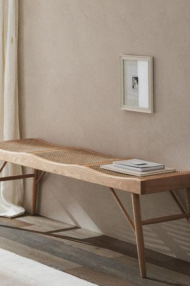 WOOD AND RATTAN BENCH - Light beige by Zara