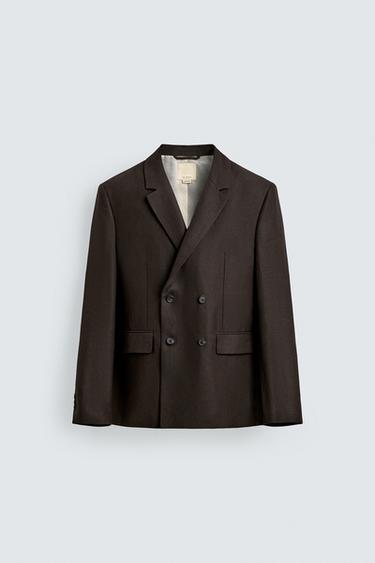 DOUBLE-BREASTED 100% LINEN SUIT BLAZER - Brown by Zara
