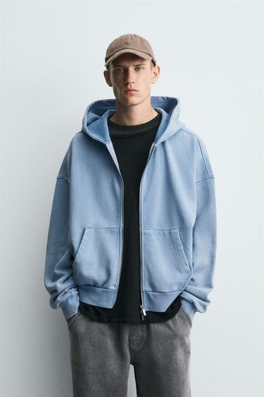 WASHED ZIP HOODIE - Light blue by Zara