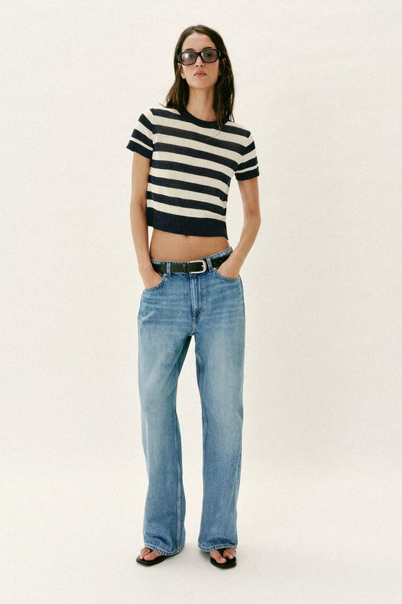 SHORT SLEEVE KNIT TOP - striped by Zara - Image 0