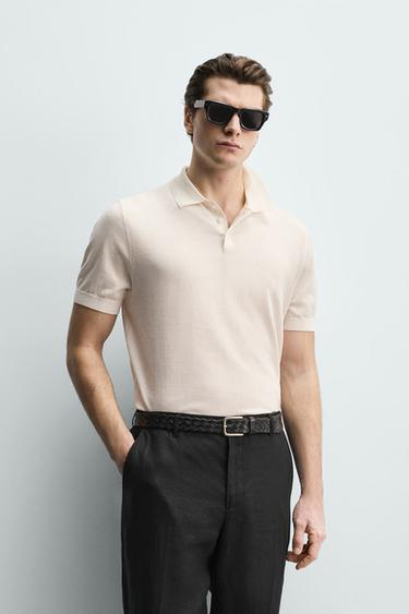 REGULAR FIT KNIT POLO SHIRT - Ecru by Zara