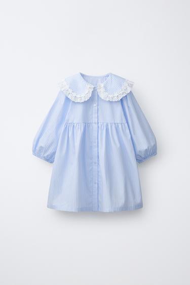 EMBROIDERED POPLIN PETER PAN COLLAR DRESS - Light blue by Zara