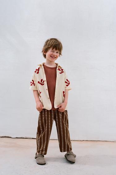 EMBROIDERED PRINT BAGGY TROUSERS - Brown by Zara